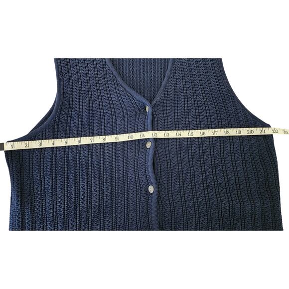 Lands End VTG 90's Navy Blue Abalone Button Down Sweater Vest Womens Size Medium - Picture 4 of 7